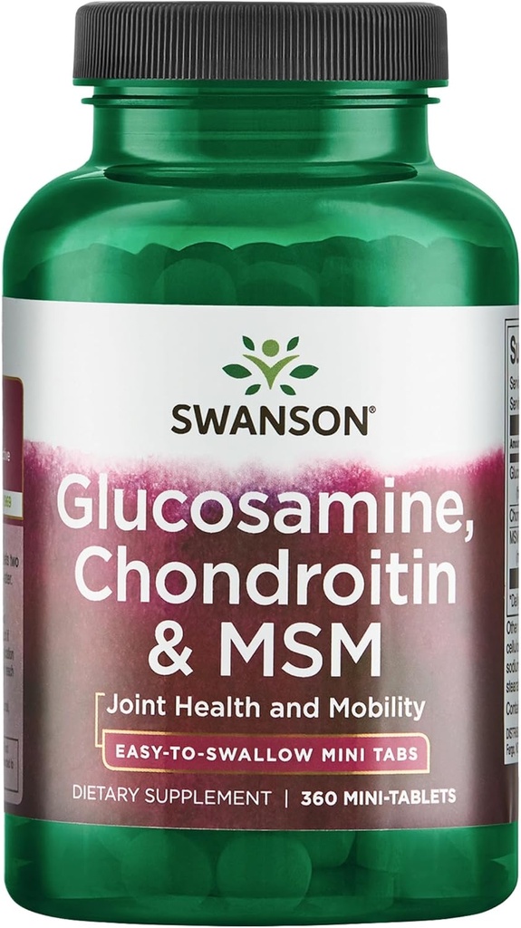 Swanson Mini- Tabs Glucosamine Chondroitin & Msm Joint Mobility Flexibility Comfort Cartilage Connective Tissue Health Support 750 / 600 / 300 Miligramy 360 Tabs