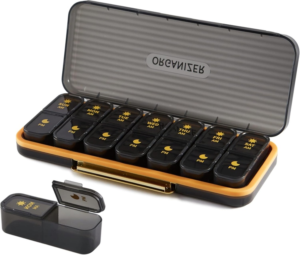 Týdenní porce Organizátor 2 krát denně - Pill Case Am Pm - Travel Pill Box 7 Daily Přenosný vitamín Kontejner Estetická medicína Dipenser se 7 Samostatné kompartmenty Ranní noční doplněk Držák