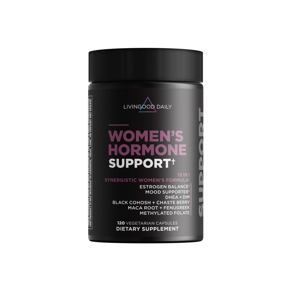 Livingood Daily Women 's Hormon Supplement, Estrogen Balance with Fenugreek, Black Cohosh, Chasteberry, DIM, Natural PMS & Menopause Support, Non GMO, Gluten Free, Vegetarian Kapsle, 120 Ct