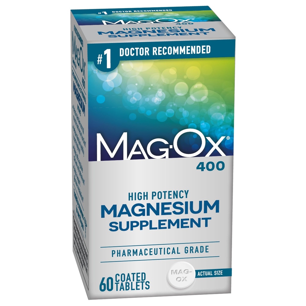 Mag- Ox 400 Magnesium Supplement, Farmaceutický oxid hořečnatý s 482 mg na dávku, 60 tablet