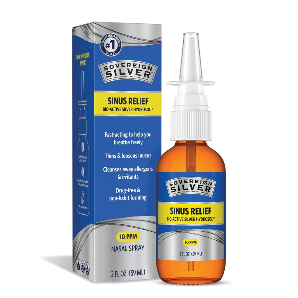 Sovereign Silver Natural Nasal Spray - Koloidní Silver Nasal Spray, Bio Active Nose Mist for Sinus Congestion and Immunication Support, Dospělí a děti, 10 ppm - 2 fl oz (59ml)