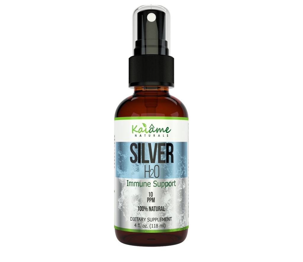 Kaiame Naturals Koloidní stříbro, Ionic Silver Solution, 10 PPM, Large 4 oz Spray ve skleněné lahvi, přírodní imunitní podpůrný dodatek, bezpečné pro dospělé, děti, a domácí zvířata