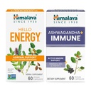 Himalaya Hello Energy s Ashwagandha pro Adrenal Support & Daily Energy a & Ashwagandha + Imunitní s vitamínem C pro aktivní imunitní podporu, 60 Kapsle Každý - Bundle