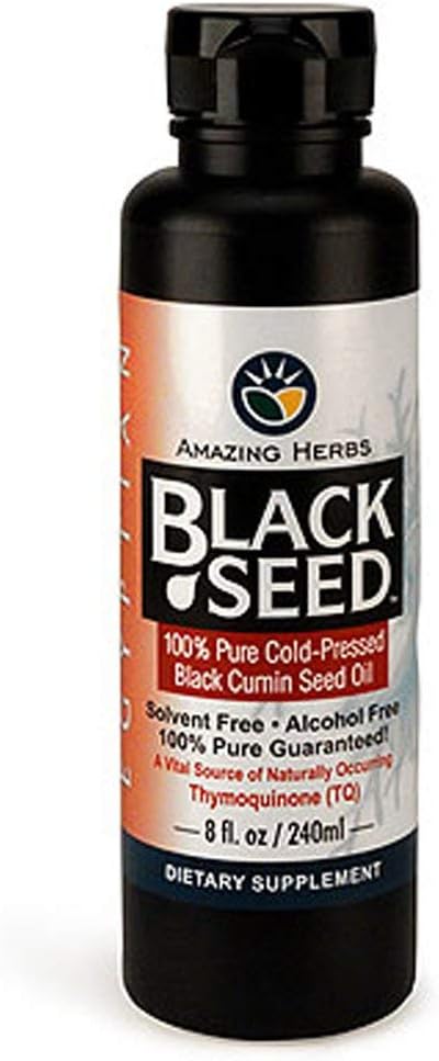 Amazing Byliny Egyptský černý olej - Gluten Free, non GMO, Cold Pressed Nigella Sativa AIDS in Digestive Health, Imunitní podpora, Mozková funkce, Mírná Flavor - 8 Fl Oz