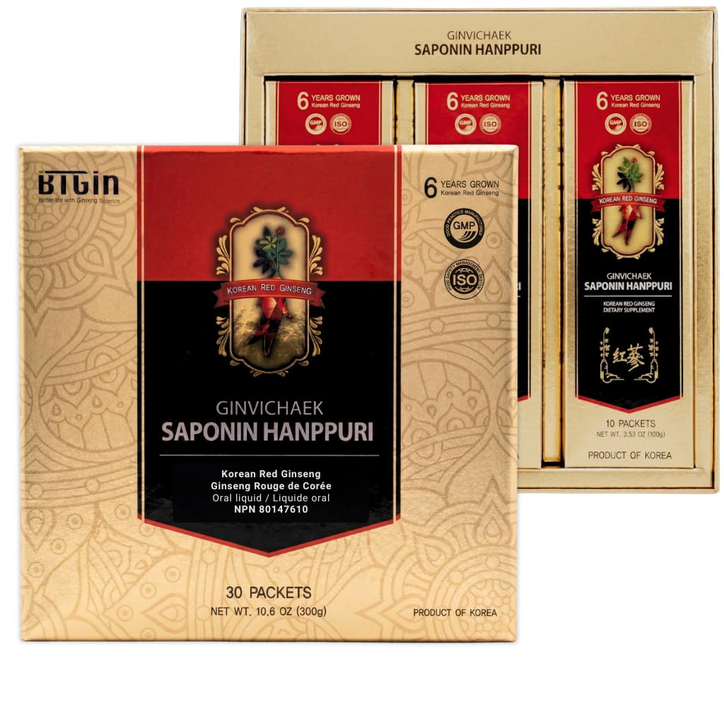 Korejské červené ženšen Extract 3000mg každý den, Saponin Hanppuri, imunitní booster a Focus dodatek pro mozek vylepšení s Ginsenoside Rg3, Panax Ginseng 6 let Root, 30Packets v 1 Sadě