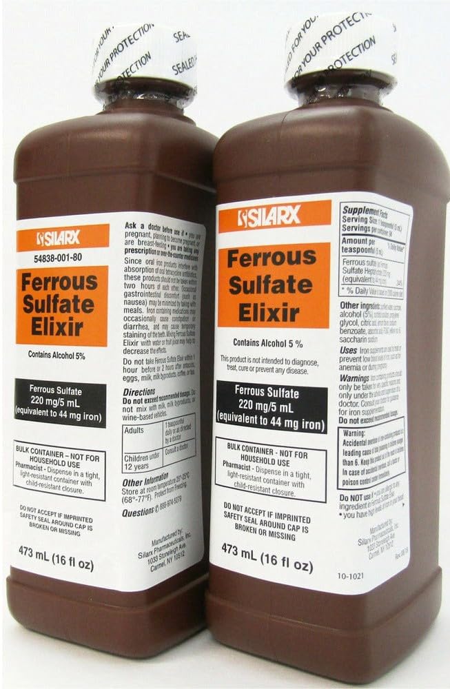 Sulfát železitý Elixir 220mg / 5ml 16oz lahvička - 2 balení