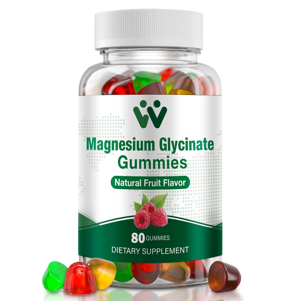 Glycinátové gumy hořčíku 400 Mg, bezcukerné hořčíkové gumy pro děti a dospělé s L- Threonátem, vápníkem a vitaminy B6 + D3, 80 Count Magnesium Glycinát Gummy smíšené ovocné příchutě