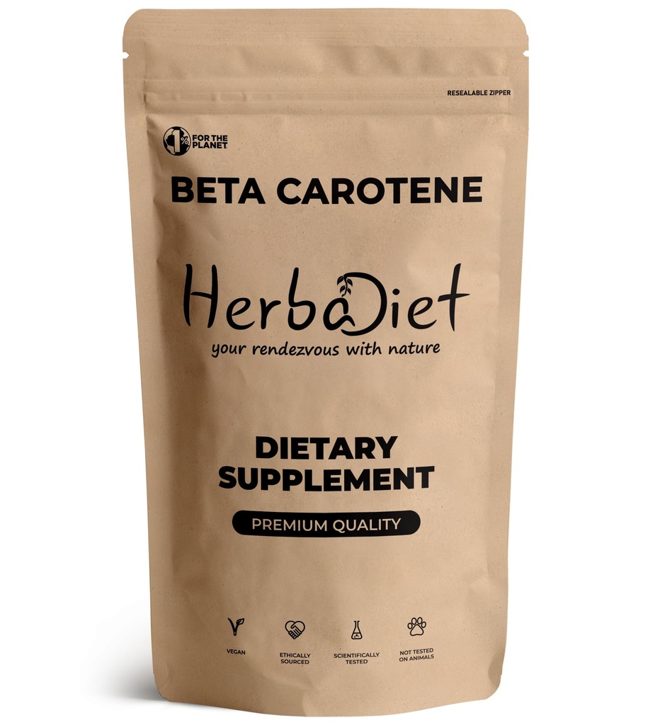Beta karoten 10% Vitamin A 25000 IU prášek 124; Podpora imunitního systému, doplněk antioxidantu 124; Kartenoidy pro zdravé vidění, oči & kůže 124; 100% přírodní betakaroten (1.76 oz - 50 gram)