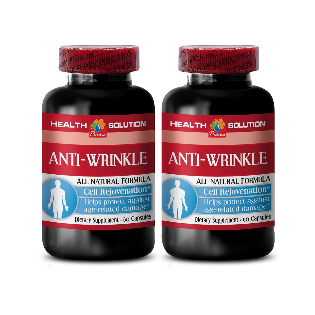 Anti vrásky kapsle na obličej - ANTI-WRINKLE COMPLEX - Kožní minerály, Antiaging doplněk, Vitamin E kolagen, sérum proti vráskám, alfa kyselina lipoová, antivráskové pilulky pro ženy, 2 Bot 120 Caps