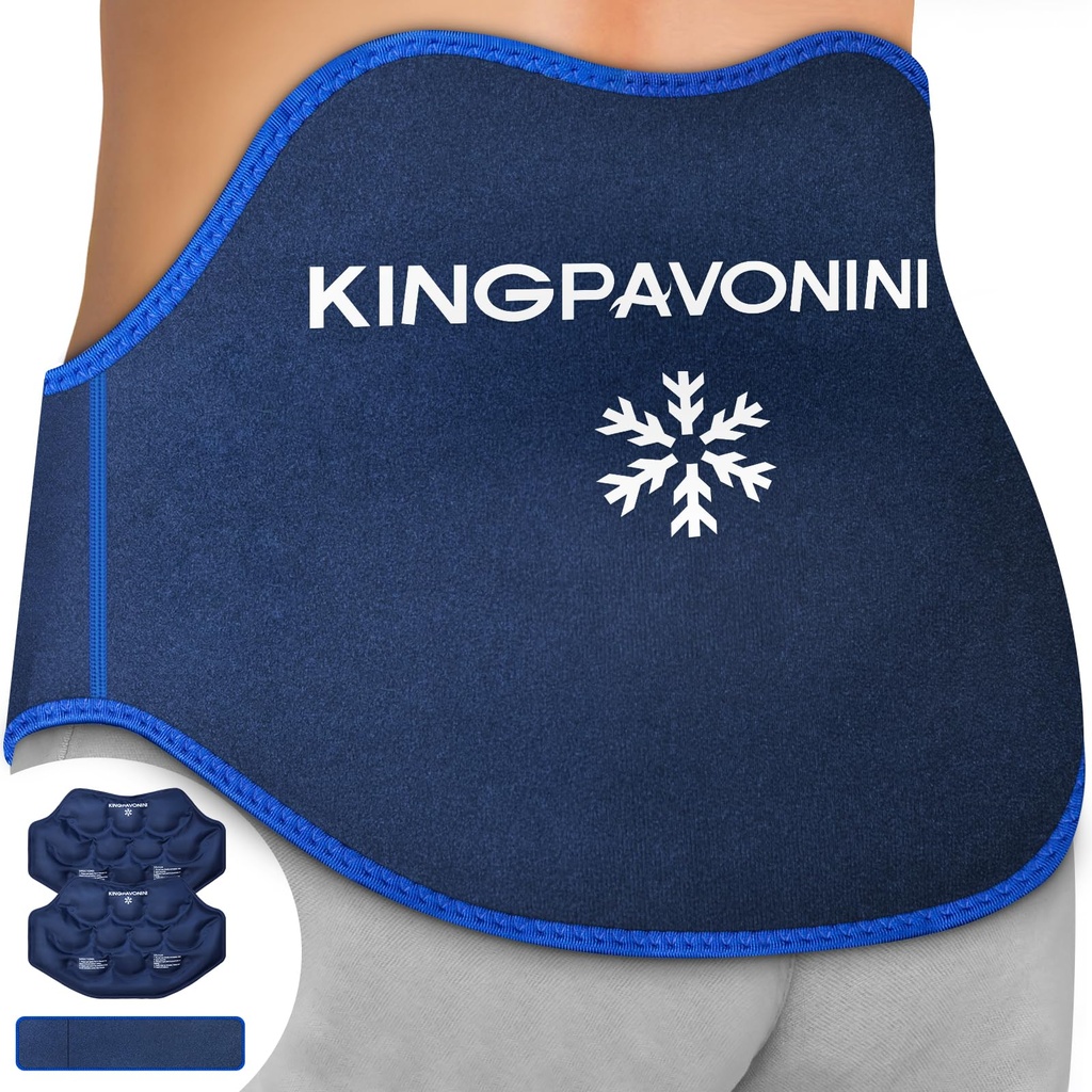 KingPavonini Extra velký ledový balíček pro bolest zad s prodlužovací popruh, 2 balení opakovaně použitelné spodní zadní gel led balení Wrap pro Lumbar chirurgie, Sciatica, Herniated Disc, Coccyx Pain, studená / horká terapie