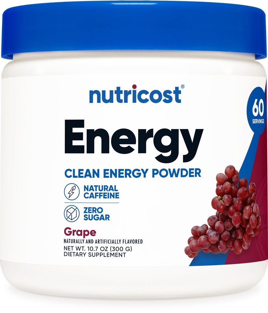 Nutricost Energy Drink Powder (Grape) (60 Servings) - Předcvičení dodatek s přírodními příchutí - Non- GMO, gluten- zdarma