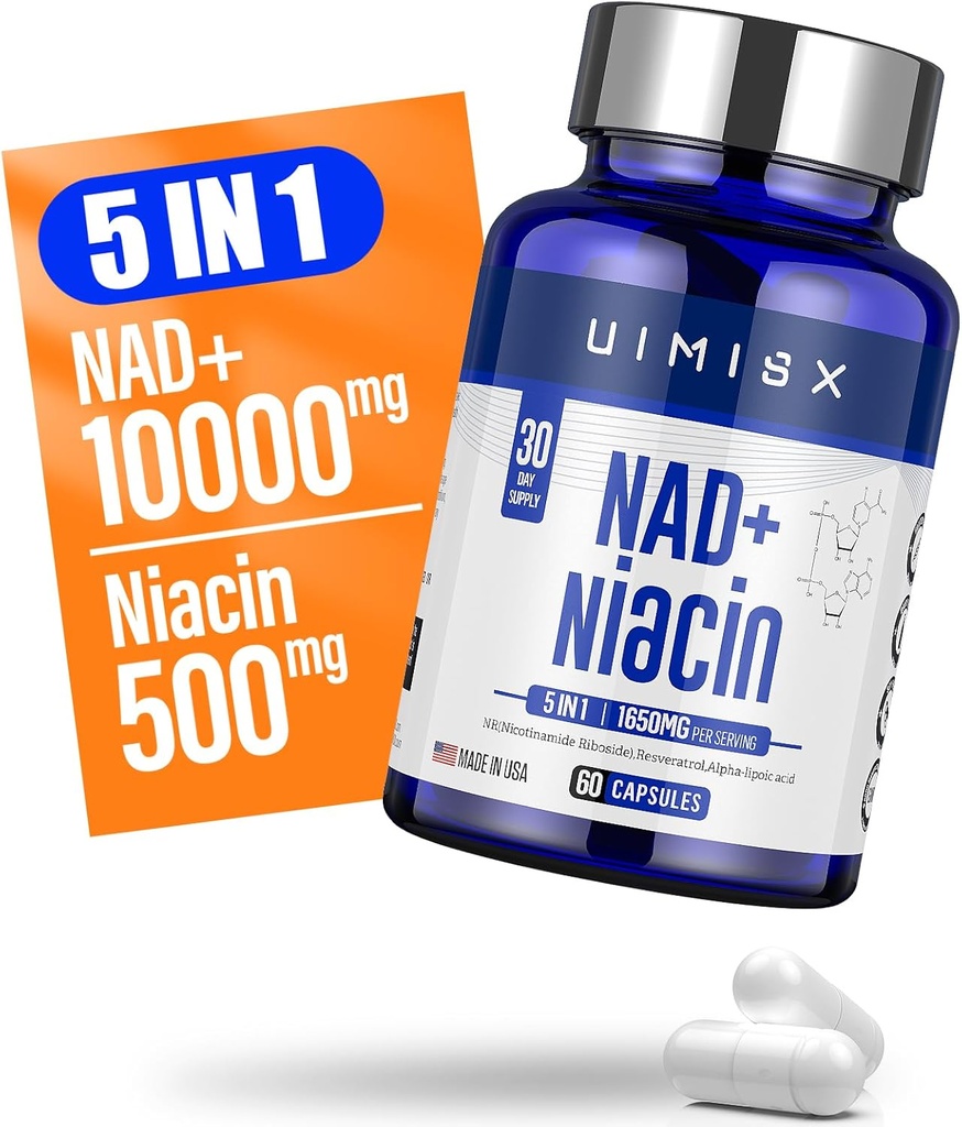 NAD + dodatek 1000mg & Niacin (vitamin B3) 500mg, Nad Plus Booing dodatek pro ženu a muže, Nicotinamid Riboside (NR) Podporuje anti- stárnutí, energie, mozek, svalovina, Non- GMO, gluten- Free, 74