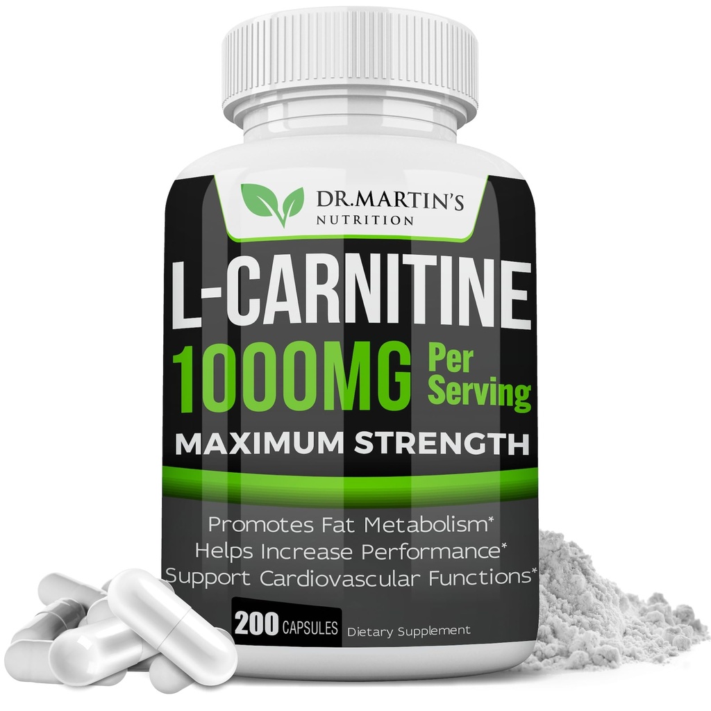DR. MARTIN 'S NUTRITION Extra Strength L- karnitin - 200 Kapsle - 1000mg per Serving - Zvýšení metabolismu a zvýšení výkonu