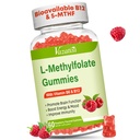 L- methylfolát 15 mg Gummie s methyl B12, Folát dodatek pro nádech, zdraví mozku, imunitní podpora, Malina Flavor, 60 Počet