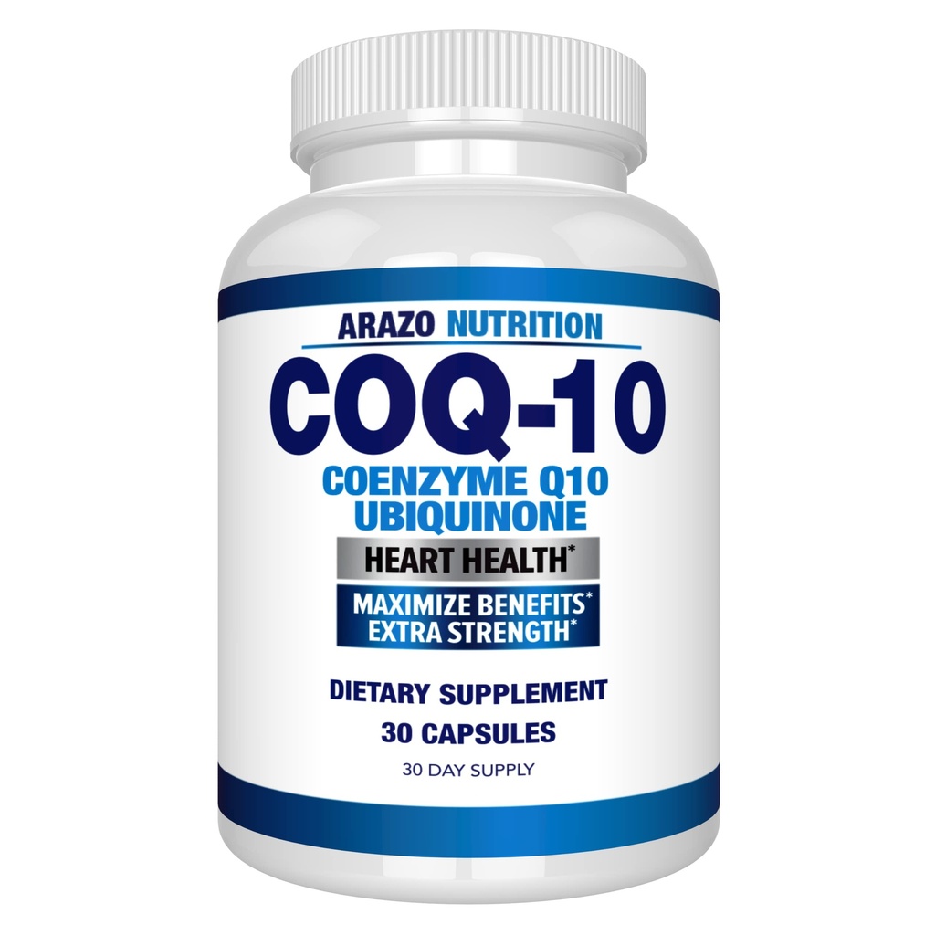 Arazo Nutrition CoQ10 Ubiquinon Coenzym Q10- 200mg Maximální síla Nutriční dodatek - Vysoké absorpční kapsle s No Soy