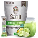 Salud 2in-1 Energy Drink Powder + Focus, Okurkový lim, Organic Caffeine, B6 + B12, Theanine, Clean Energy Drink Packets, Agua Fresca Mix, Non- GMO, Gluten Free, Vegan, 1g cukru, (15 Služeb)