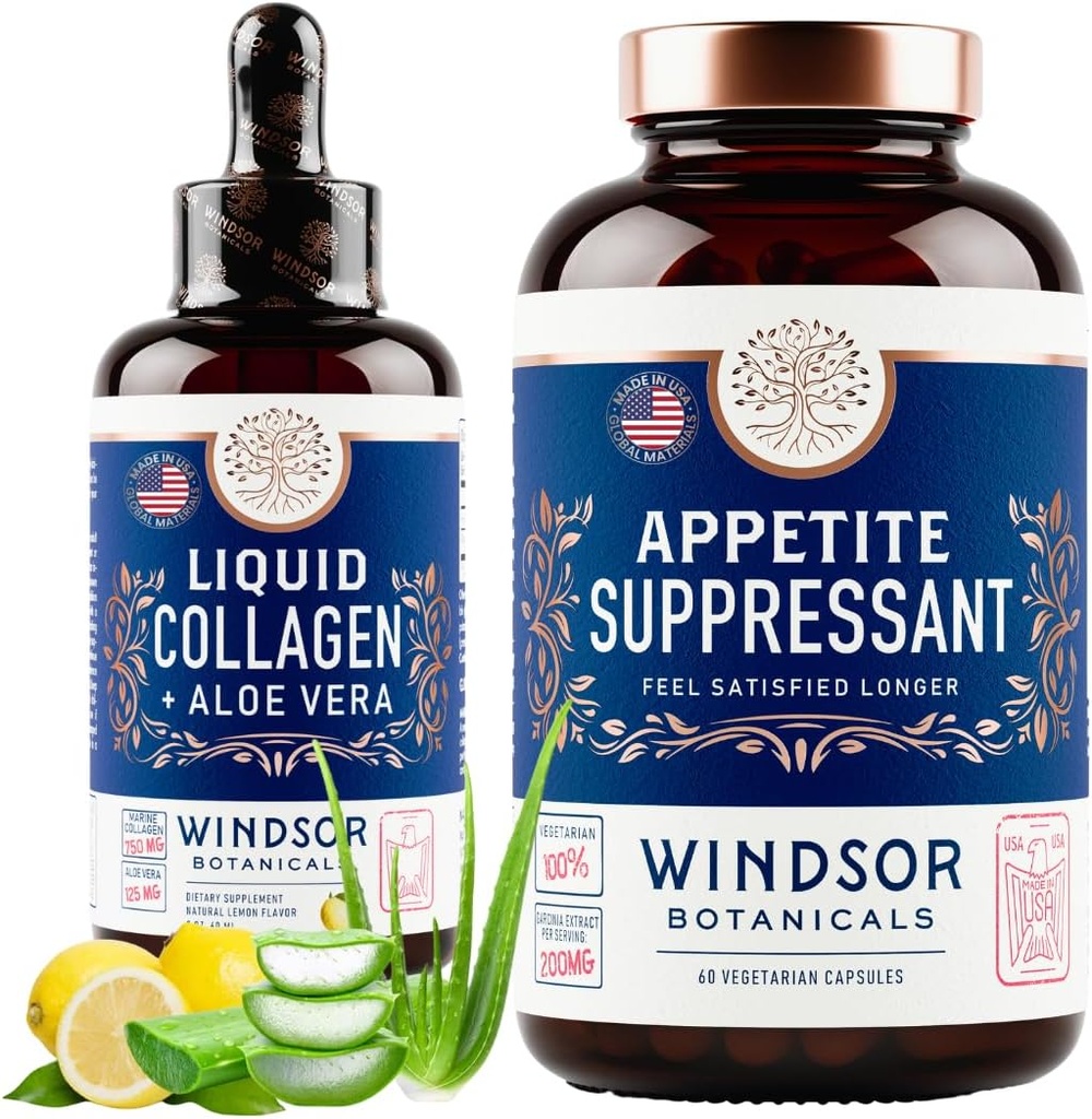 WINDSOR BOTANICALS Appetit Conpressant a tekutý kolagen Marine dieta a Beauty Bundle
