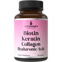 Biotin + Keratin + Marine Collagen + Hyaluronic Acid, 4- in-1 Vlasové růstové vitamíny s 10000mcg Biotin Kapsle, nickening komplex pro ženy a muže s vlasovou tenkou