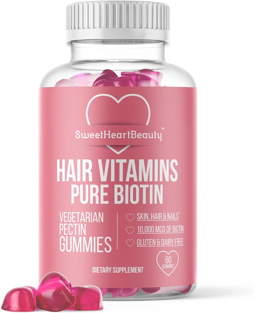 Biotin 10000mcg Gummies by Sweet Beauty - Biotin Gummies for Hair Skin and Hills for Women, Men & Kids - Hair Vitamin Gummy - Vegan, Non- GMO, 60 Biotin Chewables for Faster Hair Growth