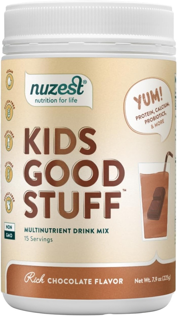 Nuzest - Děti dobré věci - Vegan Smoothie Mix - Bohatá čokoláda - Multivitamin Nutritional Supplement Protein Shake - Dairy Free - Podpora růstu a vývoje - 225g / 7.9 oz (15 Služeb)