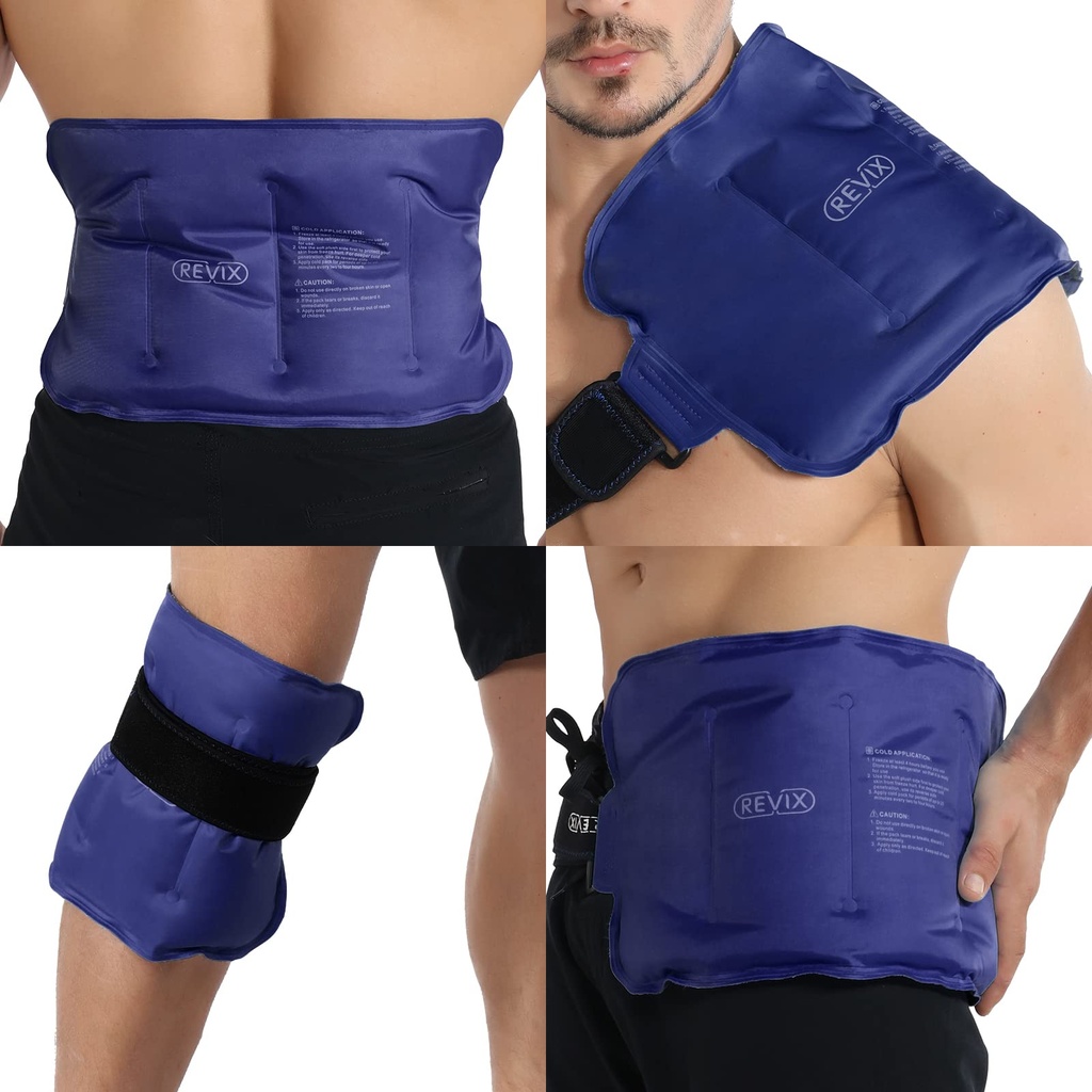 REVIX Ice Pack for Injuries Reuse Gel for Lower Back, Cold Packs for Back Rameno, Elbow, Hip, Leg, Wrap Around Whole Knee, Soft Cold Compress, 16 × 9 "Navy