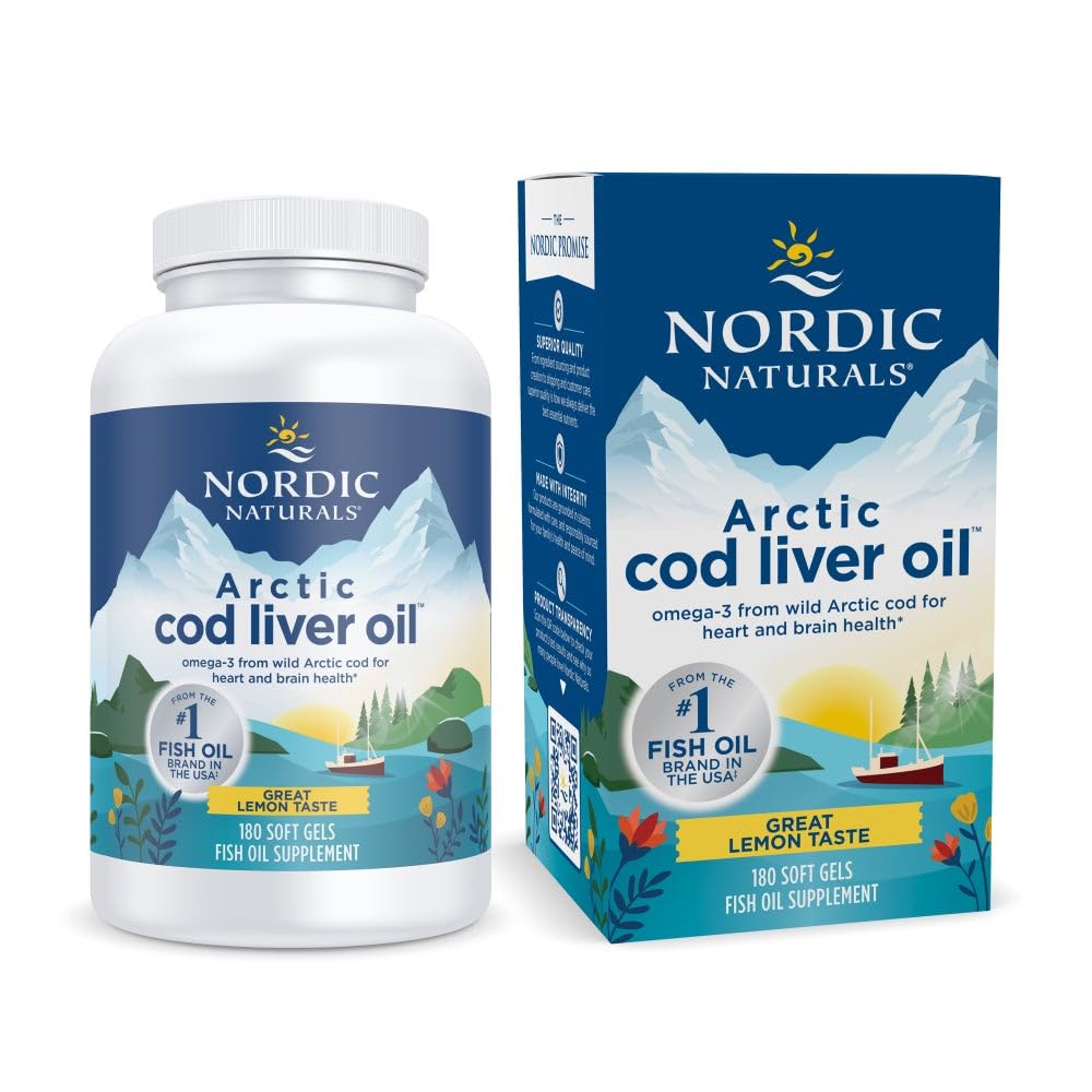 Nordic Naturals Arctic Cod Jaterní olej, Lemon - 180 Soft Gels - 750 mg Omega-3s celkem s EPA & DHA - Srdce & Brain Health, Zdravá imunita, Celkové Wellness - Non- GMO - 60 Služeb