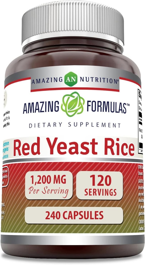Amazing Applicas Red Yeast Rice 1200mg Per Serving 240 Kapsle dodatek 124; Non-GMO CLANE124; Gluten Free CLANE124; Made in USA