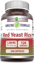 Amazing Applicas Red Yeast Rice 1200mg Per Serving 240 Kapsle dodatek 124; Non-GMO CLANE124; Gluten Free CLANE124; Made in USA