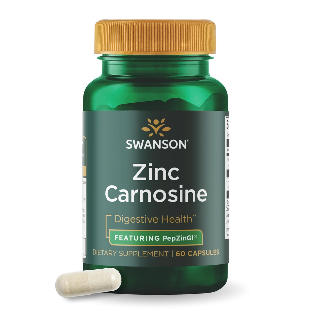 Swanson Ultra zink Carnosinus (PepZinGI) - 60 Kapsle - Přírodní doplněk pro zdraví žaludku, stravitelná podpora, a Žaludeční mikrobiální bilance