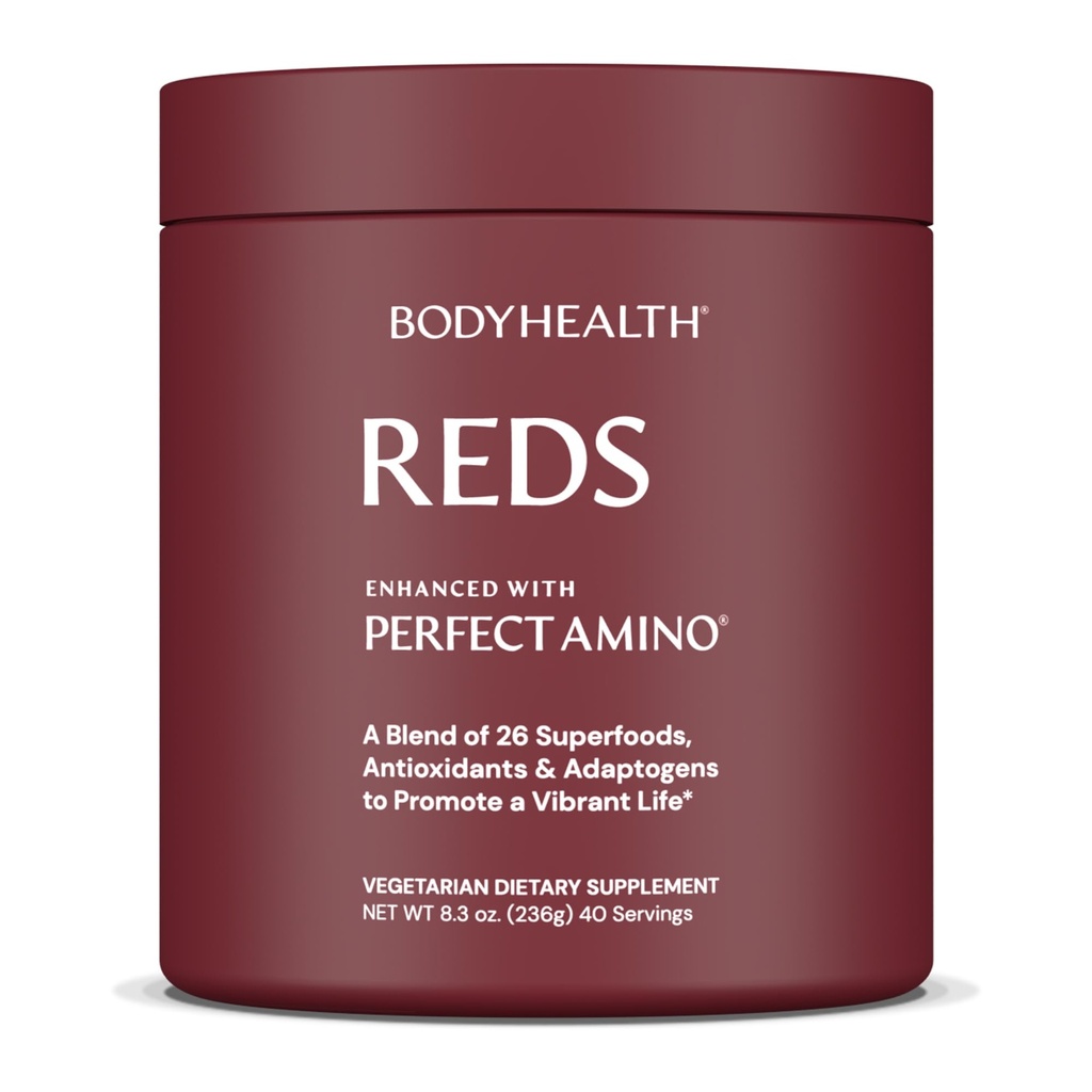 BodyHealth Reds Enhanced with PerfectAmino - Daily Superfood Smoothie Powder with Antioxidants, Adaptogens, Phytonutrients, Fruit, Prebiotics, Probiotics, Fiber, and Protein - 40 Služeb