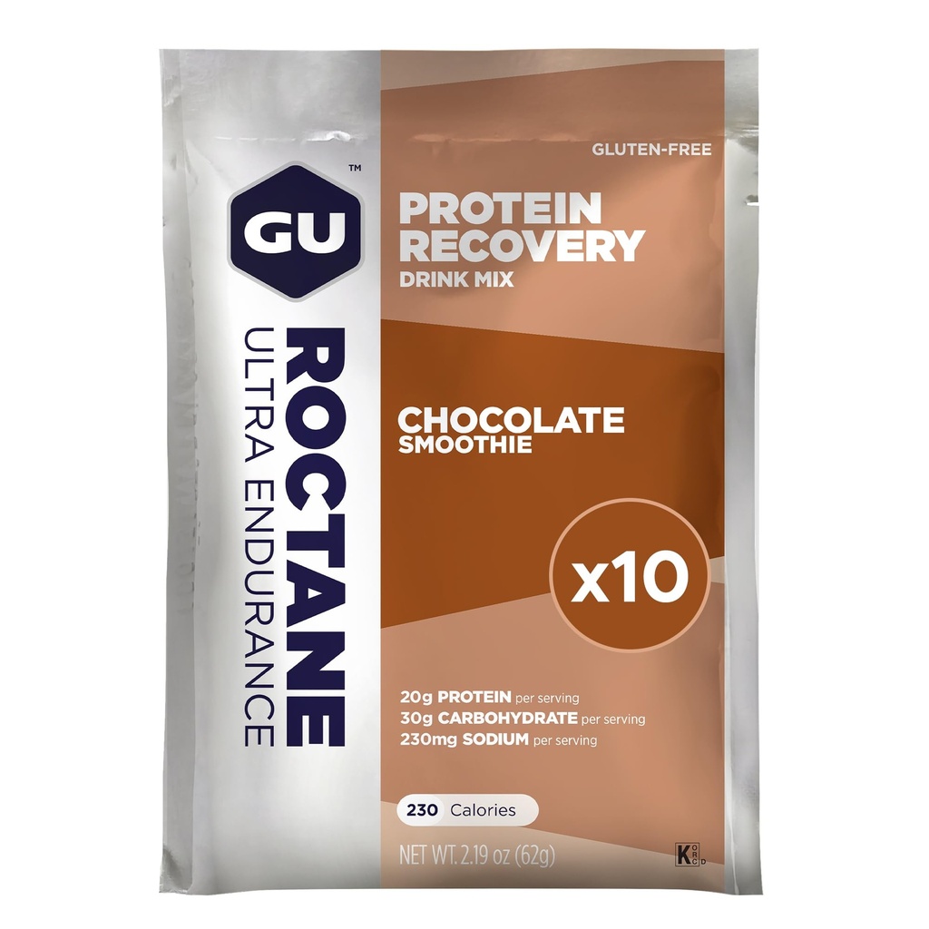 GU Energy Roctan Ultra Endurance Protein Recovery Drink Mix, Gluten- Free a Kosher Dairy, Recovery Support After any Workout, 10 Single-Serving Packets, Chocolate Smoothie
