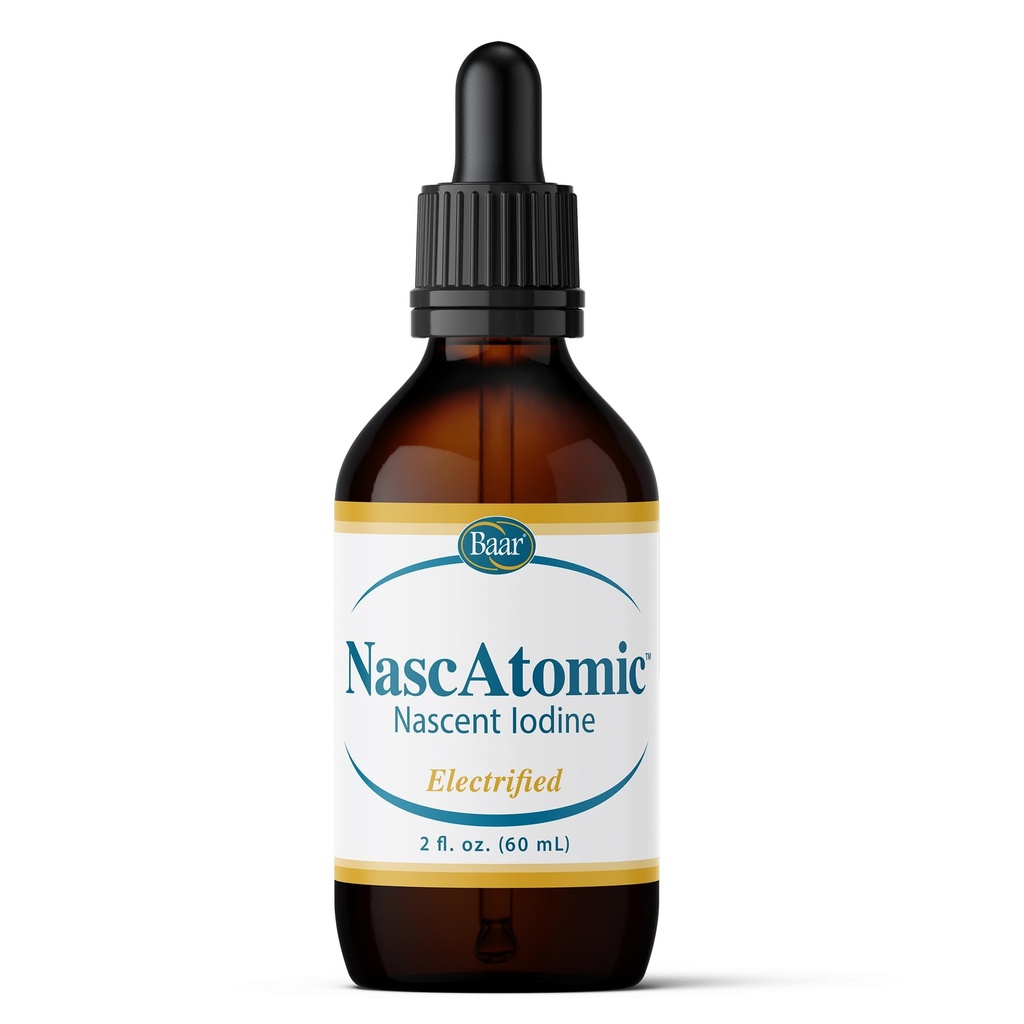 BAAR Nascatomic Electrified Nascent Iodine Liquid Drops, Potent 2% Vzorec pro energii, Vitalita, Metabolismus Boost, Detox, Imunitní podpora, Duševní jasnost a štítné žlázy zdraví, 2 fl oz (Balení po 1)