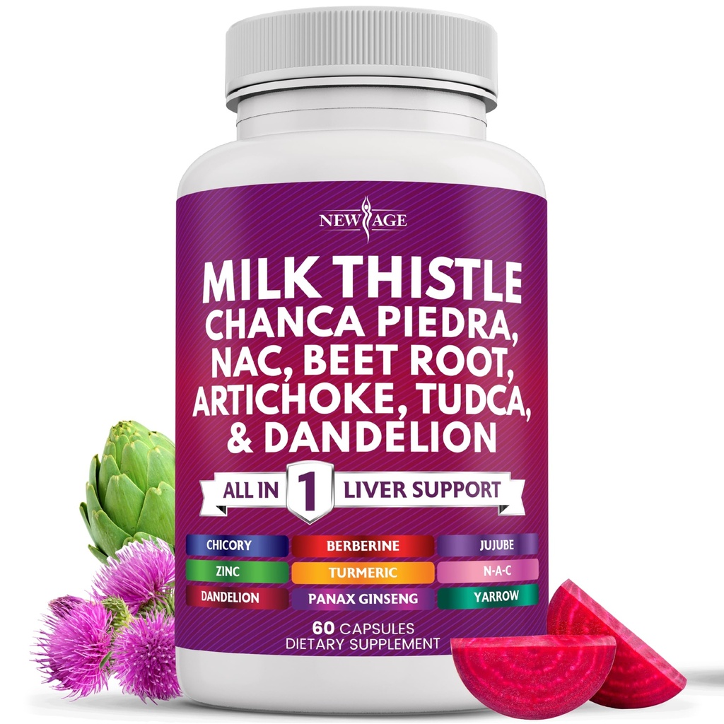 NEW AGE Mléko Thistle NAC Chanca Piedra Beet Root Artichod Dandelion Root Astragalus - Plus TUDCA & Ginger - 60 Počet
