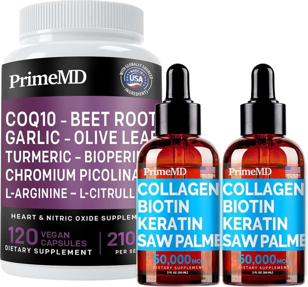 Tekutý kolagen Biotin (2pk) a oxid dusnatý (1pk) Doplněk Bundle - Potentní vitaminy pro vlasy, kůži, nehty, srdce, oběhové, a Lipid Support - Non- GMO, Vegan, gluten- zdarma
