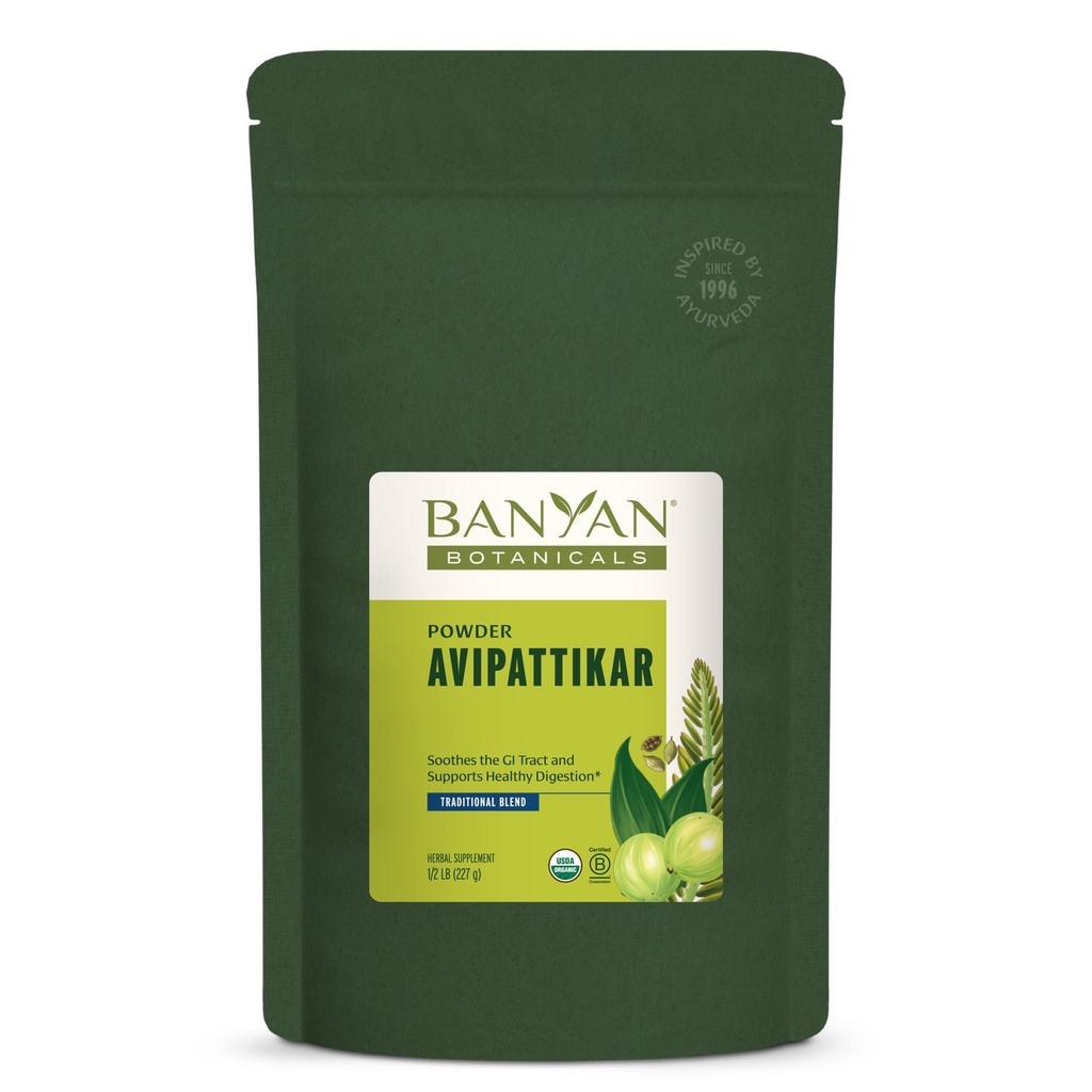Banyan Botanicals Avipattikar Powder - Organic Digestion Supplement with Ginger, Cardamom & Vidanga Factory - Podporuje zdravou rovnováhu žaludeční kyseliny * - ½ lb. - Non- GMO Udržitelně sourced Vegan