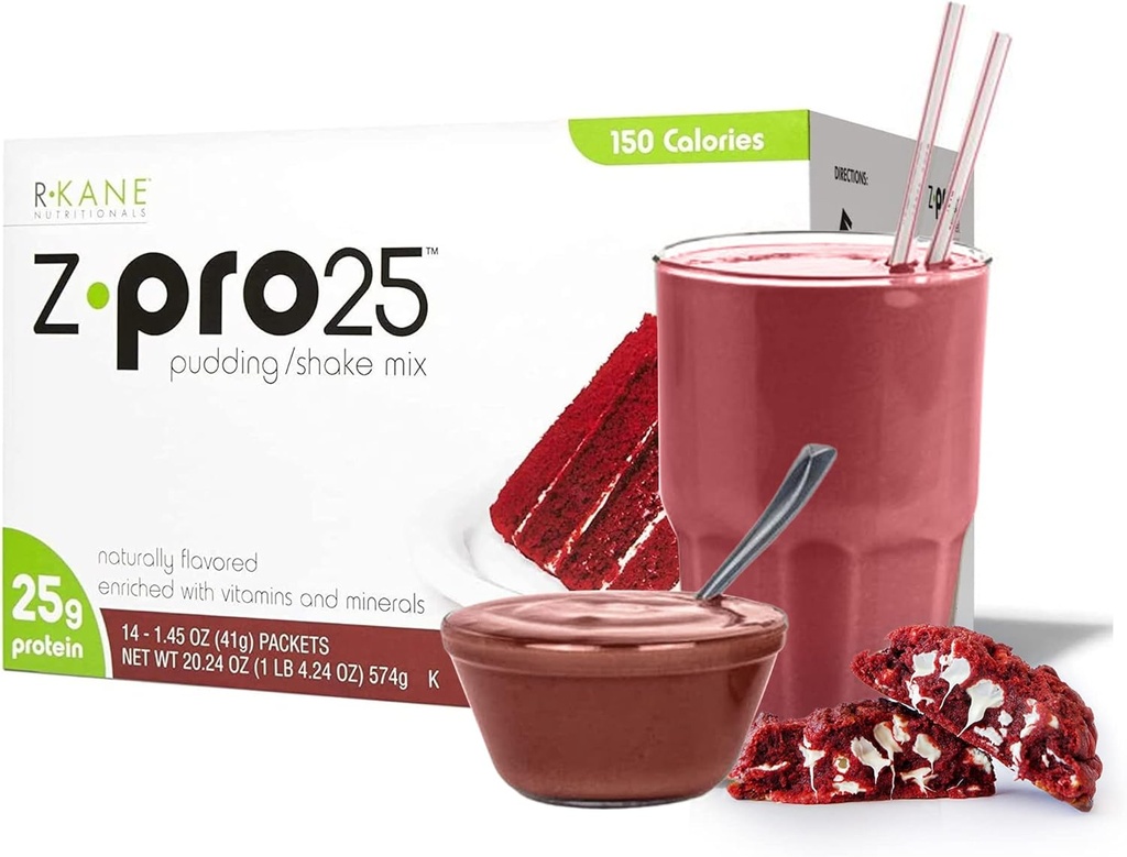 R- Kane Nutritionals Z- Pro Red Velvet Protein Drink Mix - High Protein, Low Calorie Low Fat Shake and Pudding Mix - Náhrada jídla, On- TheGo Packets - Breakfast Boost - 25g Protein - 14 Packets