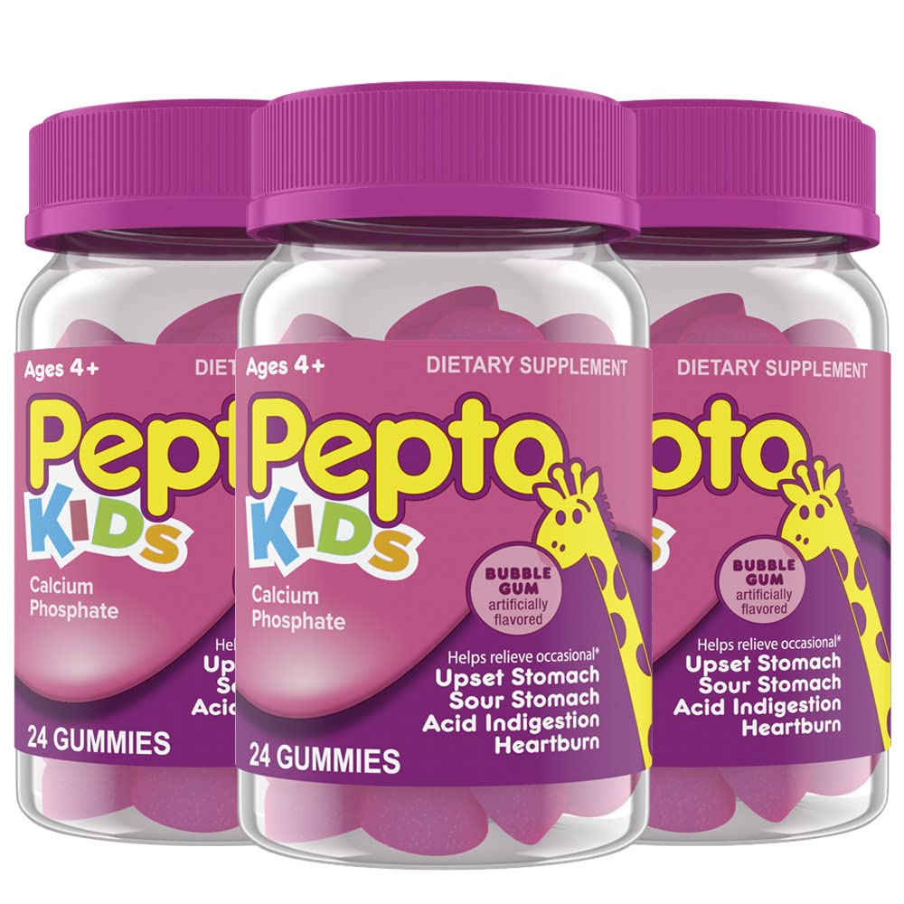 Pepto Kids Gummies, Pomáhá zmírnit příležitostné Upset Žaludek, kyselé Ingestion, Sour Žaludek a Heartburn, 72 Celkem (3 balení po 24)