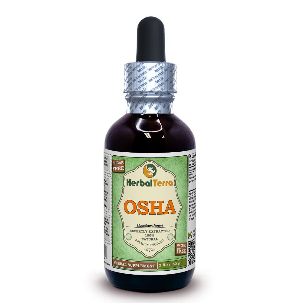 Herbal Terra LLC OSHA (Ligusticum Porteri) Glycerit, sušený Roots Alcohol- Free Liquid Extract 2 oz