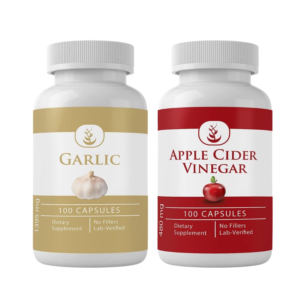PURE ORIGINAL INGREDIENTS Česnek a jablečný ocet Kapsle Bundle (100 Kapsle každý), Žádné přísady nebo Fillery, Laboratorní ověřené
