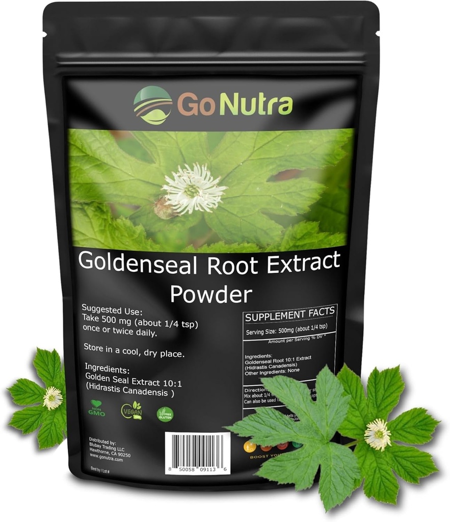 Go Nutra Goldenseal Root Extract Pure Goldenseal Powder Potent 10: 1 Goldenseal Extract 4oz. Bylinný dodatek Golden Seal Root
