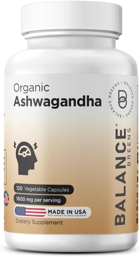 Certified Organic Ashwagandha 1600mg, 120 Veg Kapsle - Podporuje spánku a vyrovnané energetické úrovně (120 Počet (balení po 1))