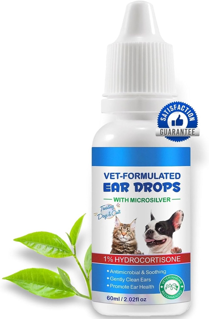Ušní kapky pro kočky & Dogs- Dog Ušní infekce Medication- Ušní roztoky léčby - Dog Yeast Soothing Čištění s 1% Hydrokortisone- čisté Pet Earwax-Mírné a Efficive- 60ml