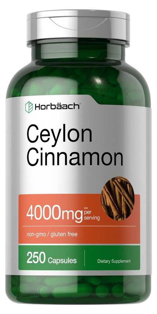 Horbäach Ceylon Skořice Kapsle 4000mg IR 124; 250 Count IR 124; Non- GMO, gluten bez