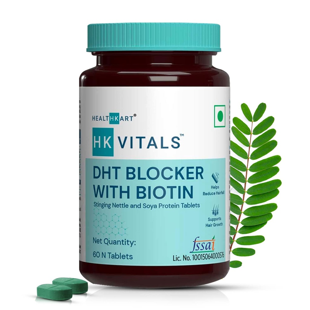 HK Vitals DHT Blocker s Biotin, pálení kopřiva a SOYA protein, pomáhá snížit pád vlasů, stimuluje růst vlasů, 60 tablet