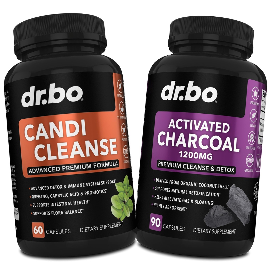 Activated Charcoal & Candi Cleanse Support - Organic Cocococonut Charcoal Pills & Anti Overgrow Pills for Stomach Gas and Bloating for Men Women Kids - Oral Herbal Oregano & Capsle Acid Capsules