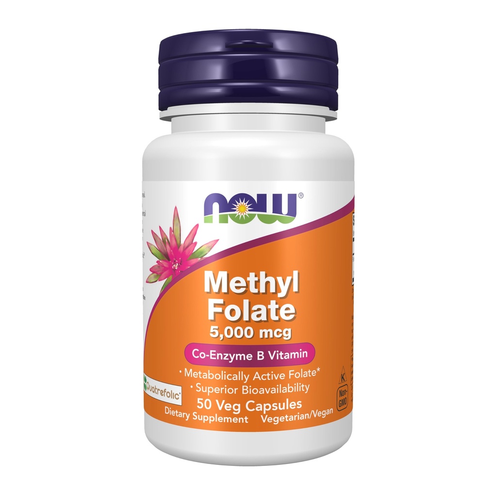 Nyní Potraviny doplňky, Methyl Folát 5000 mcg, Superior Biologická dostupnost, 50 Veg Kapsle