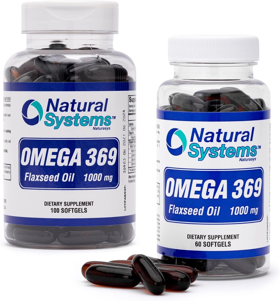 Omega 369 1000 mg 100 a 60 Softgels Bundle- Triple Omega 3-6-9 Flax Seed Oil doplňky - Flax Seed Oil Omega 3 6 9 Kapsle s esenciální mastné kyseliny - Podpora srdce a oběhové zdraví *