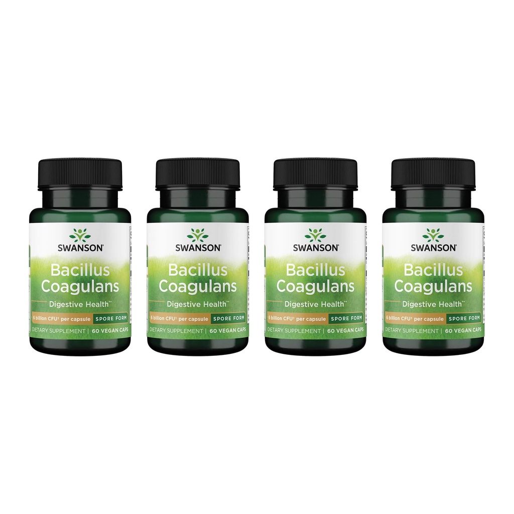 Swanson Bacillus Coagulans - Přírodní doplněk probiotické podpory trávicího zdraví w / 6 Miliardy CFU - May Support GI & Celkově Gut Health - (60 Veggie Kapsle) 4 Pack