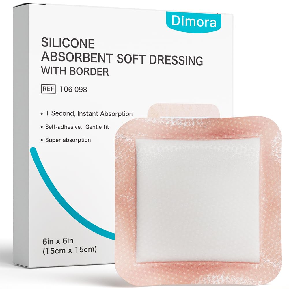 Dimora Silicone Super Absorbent Wound Dressings - Gentle Adhesive Obvazy s Ultrasorb Polymer, Heavy Exudate Wound Care Pads 6 "X 6" 10 Balení
