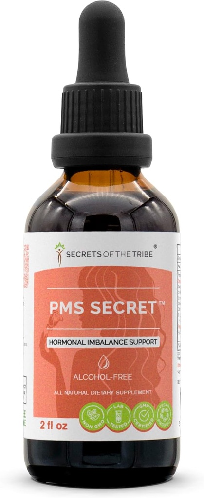 PMS Secret Alcohol- Free, Glycerite Black Cohosh, Cramp, Vitex, Valerian, Pampelion, Heřmánek, St. John 's Wort. Tinktura, Bylinný extrakt Hormonální Imbalance Podpora 2 OZ